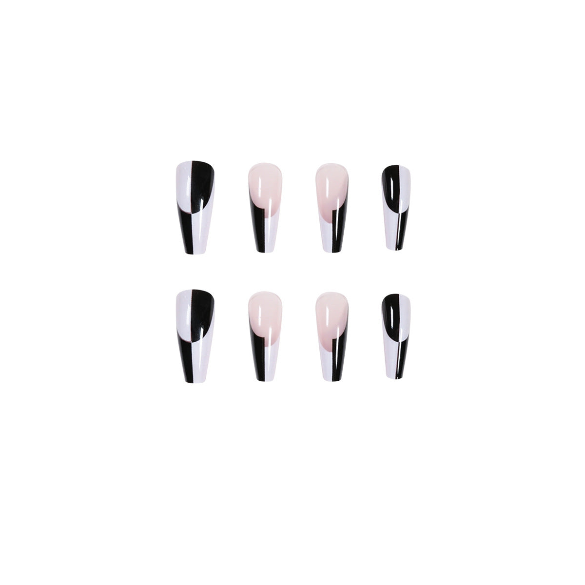 Black & White Long Press-On Nails – Removable Nail Tips